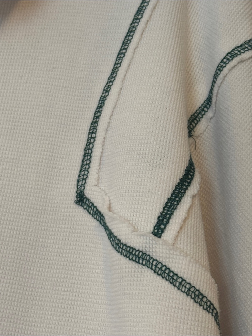 POL Cream Cropped Half-Zip Pullover with Dark Green Topstitching - Picture 3 of 6